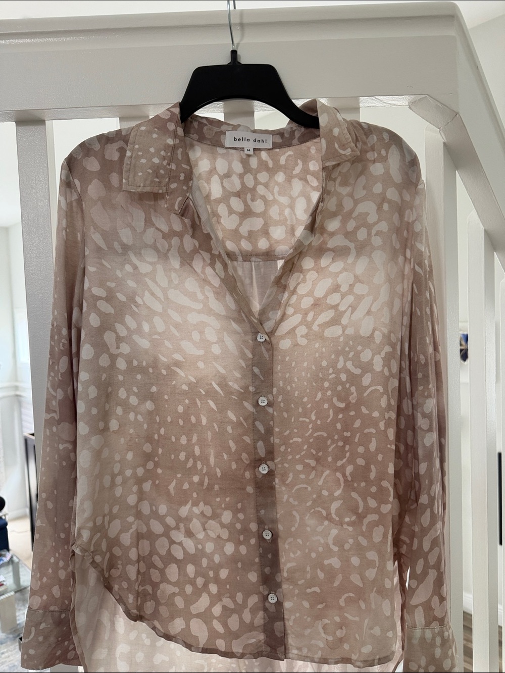 Bella Dahl Beige Sheer Animal-Print Button Down Blouse
